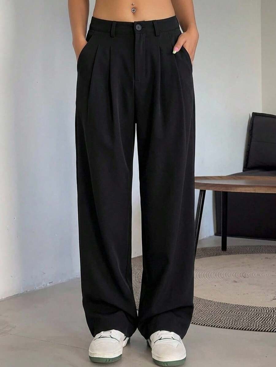 DAZY Fold Pleated Slant Pocket Pants,Women Dress Pants,Teacher Pants Fall - Black - View 1