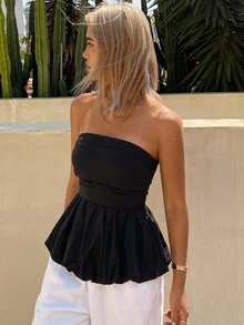 DAZY Solid Color Slim Fit Korean Style Sleeveless Blouse - Black - View 9