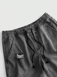 ROMWE MEN Grunge Punk Men's Drawstring Waist Pocket Distressed Casual Jeans - Light Grey - View 3