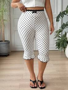 SHEIN EZwear 大码女式波点休闲打底裤 - 黑與白 - 查看 8