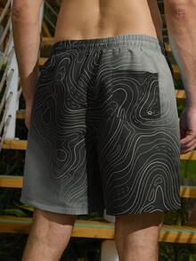 ZELFYO Bañador de hombre con estampado de ondas, cintura con cordón, forro de seda de leche, para vacaciones - Multicolor - Ver 2