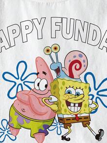 SpongeBob SquarePants | SHEIN Young Girl Casual Cartoon Print T-Shirt, Summer - White - View 3