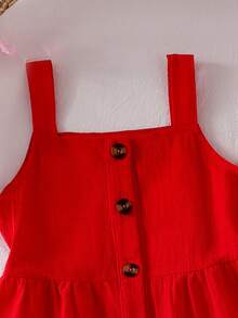 SHEIN Genkimix Kids 2 Stücke/Set Lässige Textur Stoff Ärmellos Weite Hose für Kleine Mädchen, rotes bequemes Sommer Kinder Casual Weste & Hose Set, modische Pendler Outdoor Outfit - Rot - Übersicht 8