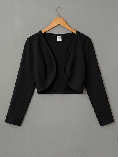 Áo khoác cardigan tay dài dáng lửng màu trơn, phong cách thường ngày cho bé gái tuổi teen, mùa xuân/hè.