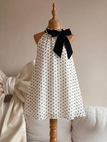 SHEIN Young Girl Woven Colorblock Polka Dot Pattern Casual Sleeveless Dress - Multicolor - View 4