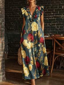 EMERY ROSE Floral Fashion Woven New Style Casual Travel And Vacation Summer Large-Sized Long Dress - Multicolor - View 3