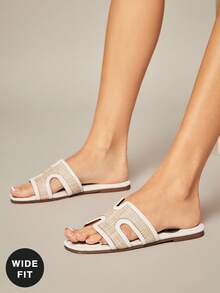 SHUZIA Women's Wide-Fit Fashion Casual Comfy Raffia Band Flat Sandals For Christmas Valentine's Day,Travel Essentials For Summer - White - View 6