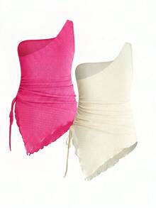 Modmama Maternity Simple Solid Color Oblique Shoulder T-Shirt, Casual Daily Wear - Pink - View 2