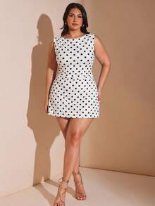 SHEIN BAE Damen Große Größen Schwarz & Weiß Polka Punkt Ärmellos Kurz lässig Kleid, Damen Große Größen Weiß Polka Punkt Ärmellos Mini Kleid Rundhalsausschnitt Sommer Urlaub Party Süßes Damen Große Größen Weiß Schwarz Polka Punkt Mini Kleid Ärmellos Boot Ausschnitt lässig Sommer Stil Damen Große Größen Polka Punkt Ärmellos Mini Kleid Boot Ausschnitt Slim Fit A-Linie Sommer lässig - Verschiedenfarbig - Übersicht 1