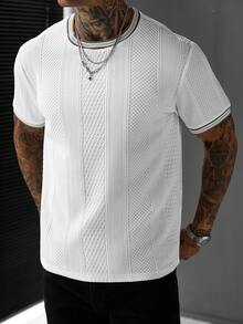 EGENSIO Men's Colorblock Striped Print Round Neck Casual Short Sleeve T-Shirt, Summer - White - View 3