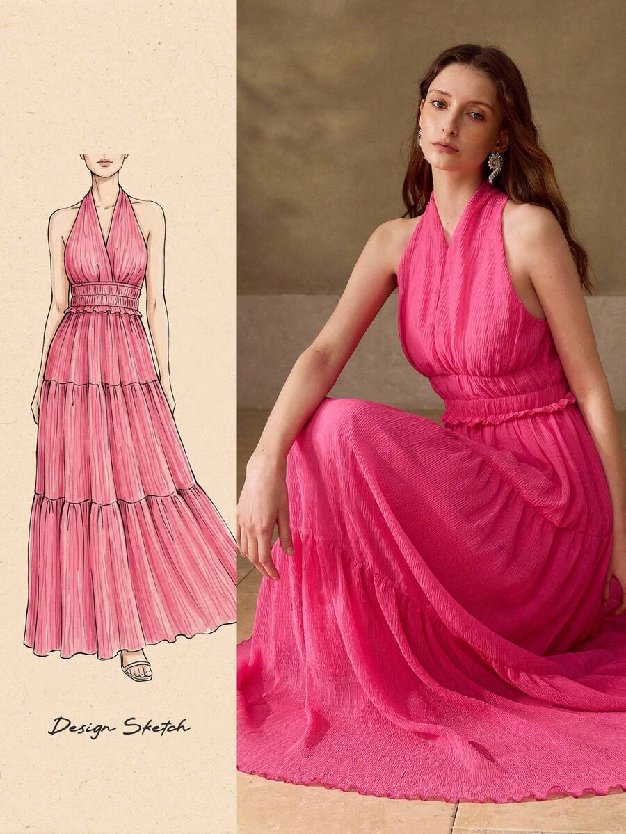 MOTF PREMIUM Abito con balza sul fondo per donne - Fucsia - Visualizzare 1