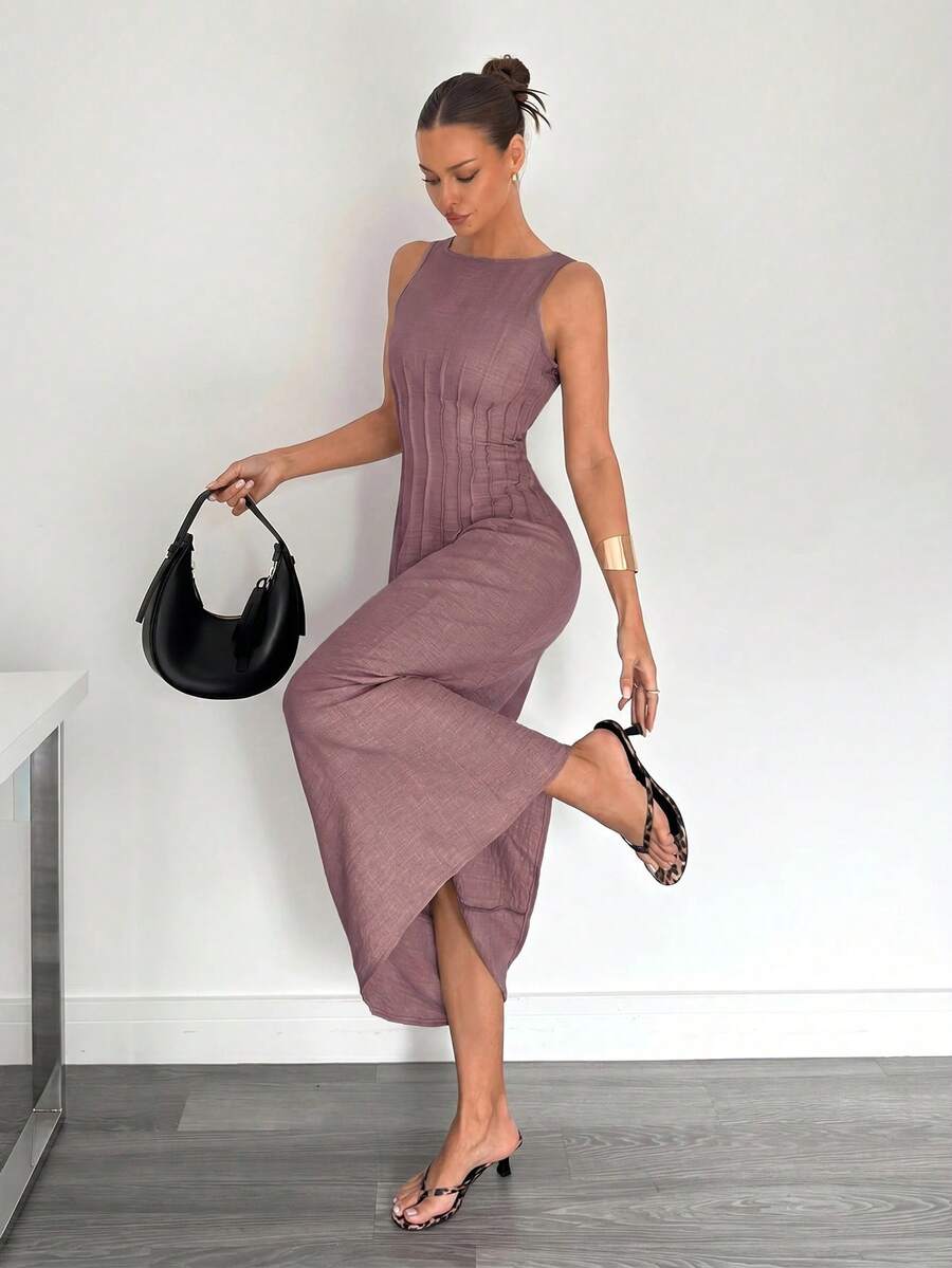 Siren Gaze New Summer Waist Twist Slim A-Line Dress For Women - Dusty Pink - View 1