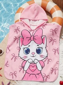 SHEIN Áo khoác trùm đầu họa tiết động vật dễ thương cho bé gái, phù hợp cho kỳ nghỉ, đi biển - Hồng - Xem 5