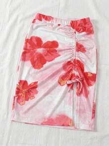 SHEIN 少女热带印花露背长裙两件套，粉色度假风 - 粉色 - 查看 5