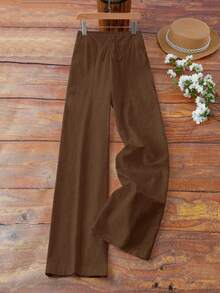 EMERY ROSE Women's Casual French Style Linen-Like Textured Flowy Soft Pocket Pants, Spring/Summer - Coffee Brown - View 3