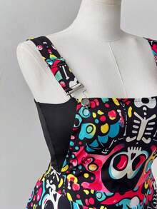 Sunspun Vestido con tirantes con estampado de calavera, adecuado para primavera y verano, talla grande - Multicolor - Ver 3