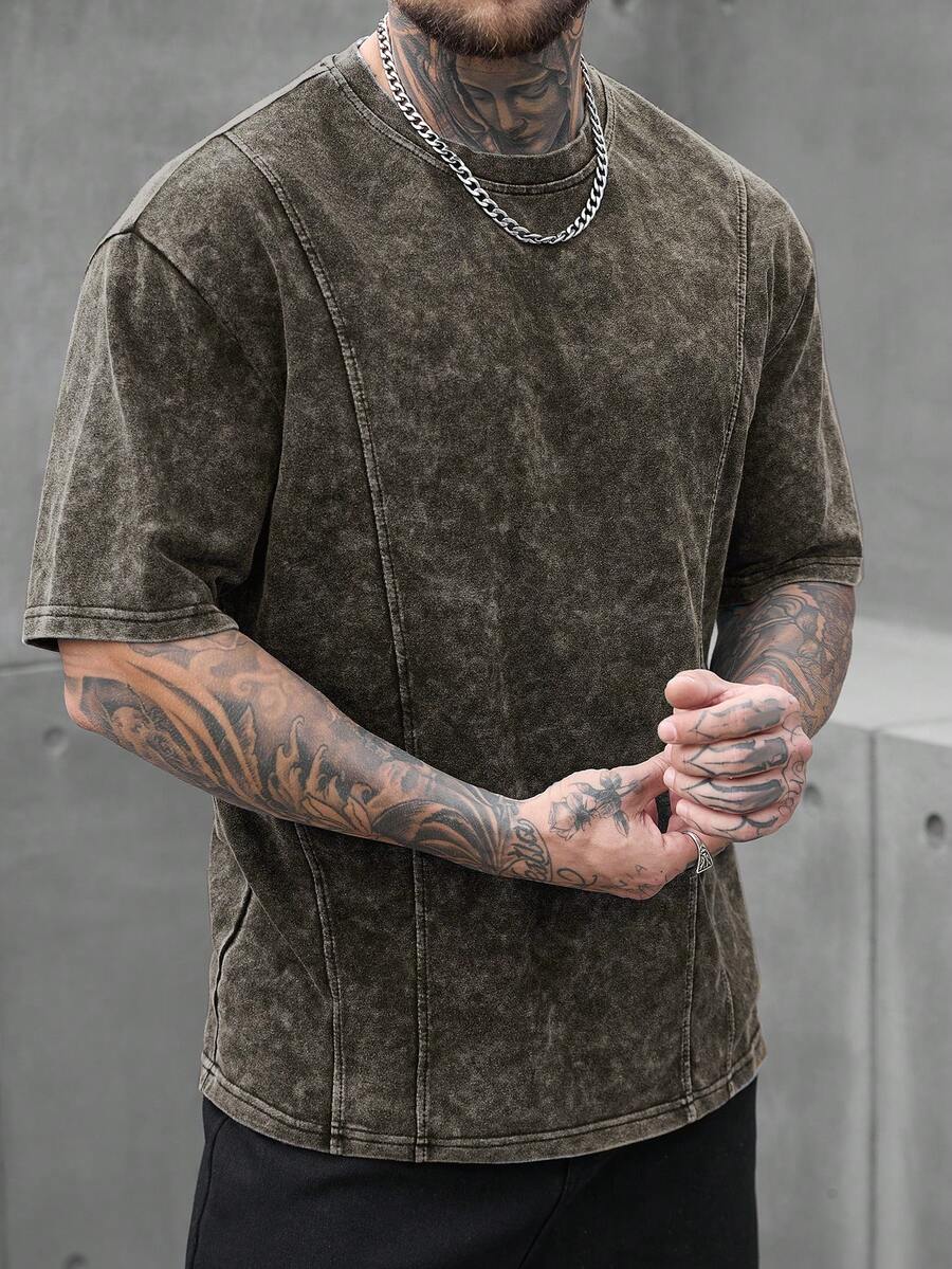 SLATEMANN Kaos Pria Kasual Leher Bulat Longgar Lengan Pendek, Pakaian Sehari-hari Musim Panas - Coklat - View 1