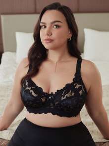 Sujetador con aros y encaje para mujer de talla grande - Negro - Ver 7