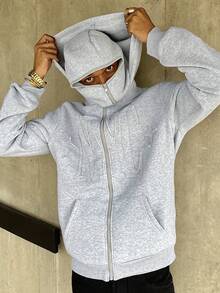 Ngobest Haus Ngobest Haus Áo hoodie cổ khóa kéo thêu chữ thời trang cá nhân hóa dành cho nam, Phong cách đường phố, Bạn bè, Phù hợp, Rộng thùng thình, Dành cho nam, Họa tiết, Phong cách Nhật Bản, Unisex, Tôi yêu bạn gái của tôi - Xám - Xem 3
