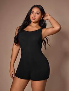Lazeform Plus Size Women Summer Casual Backless Jumpsuit - Black - View 2