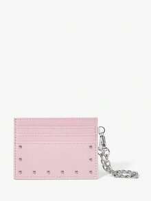 Viva Strut 1pc Pink Fashionable Street Sweet And Cool Spice Girl Y2K Rivet Decoration Multi-Purpose Multi-Card Position Metal Chain Card Bag - Pink - View 2