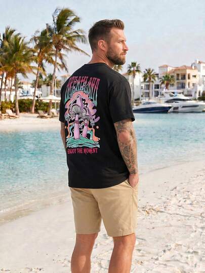 ResortEase Camiseta de talla grande para hombre con estampado de setas y letras, para verano