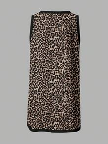 SHEIN EZwear Casual Minimalist Leopard Print Dress, Suitable For Summer Vacation & Beach - White - View 3