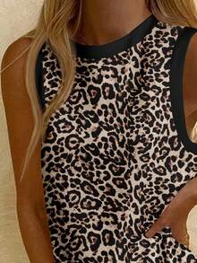SHEIN EZwear Casual Minimalist Leopard Print Dress, Suitable For Summer Vacation & Beach - White - View 4
