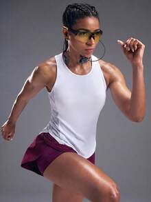 Seamluxe SHEIN Sport Áo ba lỗ thể thao yoga ngoài trời không tay dành cho nữ, phối lưới hai bên và thiết kế chữ Y ở lưng, vạt áo cong. - trắng - Xem 6
