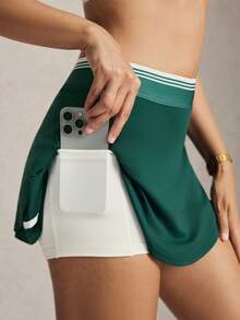Activina Saia-calça feminina casual e versátil com estampa de letras em blocos de cores, ideal para uso diário e esportes. - Verde - Ver 8