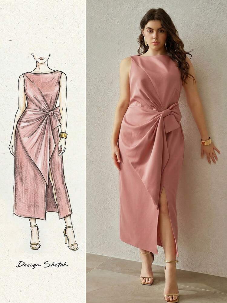 PLUS SIZE WOMEN'S STRUCTURED MID-LENGTH DRESS