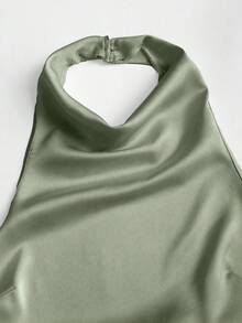 Sweetra Blusa de unicolor con cuello halter, versátil para uso diario - Verde Oliva - Ver 5