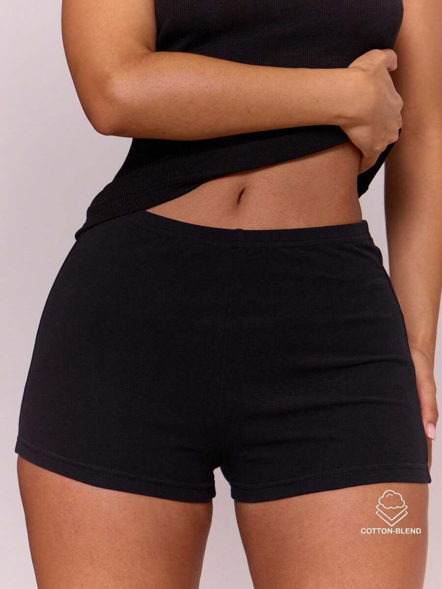 MUSERA ESSENTIALS Shorts ajustados de microfibra de mezcla de algodón, básicos esenciales simples para uso diario, vacaciones y verano - Negro - Ver 1