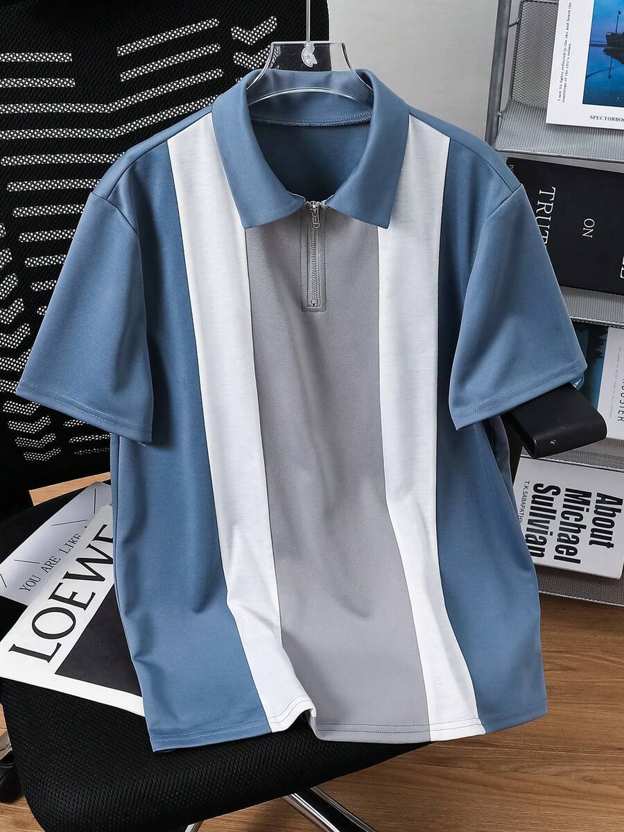 SHEIN 青少年男童休闲舒适百搭蓝色拼接翻领Polo衫,适合生日派对、晚宴、演出、婚礼、洗礼、开幕式等场合,日常穿着也十分合适,适合上学、旅行、运动,是春夏穿搭的理想之选。 - 彩色 - 查看 1