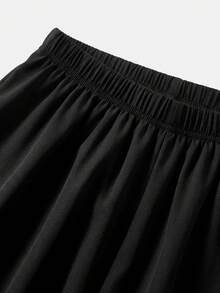 SHEIN 少女紫色纹理编织露背蝴蝶结撞色休闲连体裤，春夏度假休闲装 - 黑色 - 查看 4