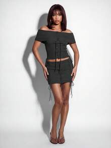 Normani Chân váy ngắn dây chéo thời trang dành cho nữ, thích hợp cho mùa hè. - Xám - Xem 3