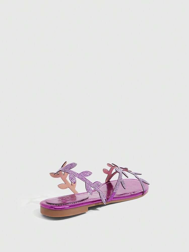 CUCCOO SZL Women's Fashion Crystal Glass Rhinestone Decorated Flat Sandals, Perfect For Daily Casual And Party Spring Shoes Spring Break Easter Ball Flat Sandals, Valentine's Day