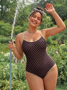 Swim Mod Plus Size One-Piece Random Polka Dot Print Sexy Sports Casual Swimsuit - Multicolor - View 3