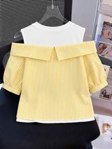 Tween Girls Striped & Solid Color 2 In 1 Shirt - Yellow - View 3