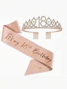 2 Peças Conjunto de Faixa de 18 Anos e Tiara de Coroa de Strass - Fita de Aniversário Feliz Dourada Brilhante com Broche de Rainha, Tiara Brilhante para Mulheres e Meninas, Decorações de Festa de Aniversário de Marco, Acessório de Foto Sweet 18, Presente de Aniversário para Ela, Suprimentos para Despedida de Solteira e Ano Novo - Multicolor - Visão 13