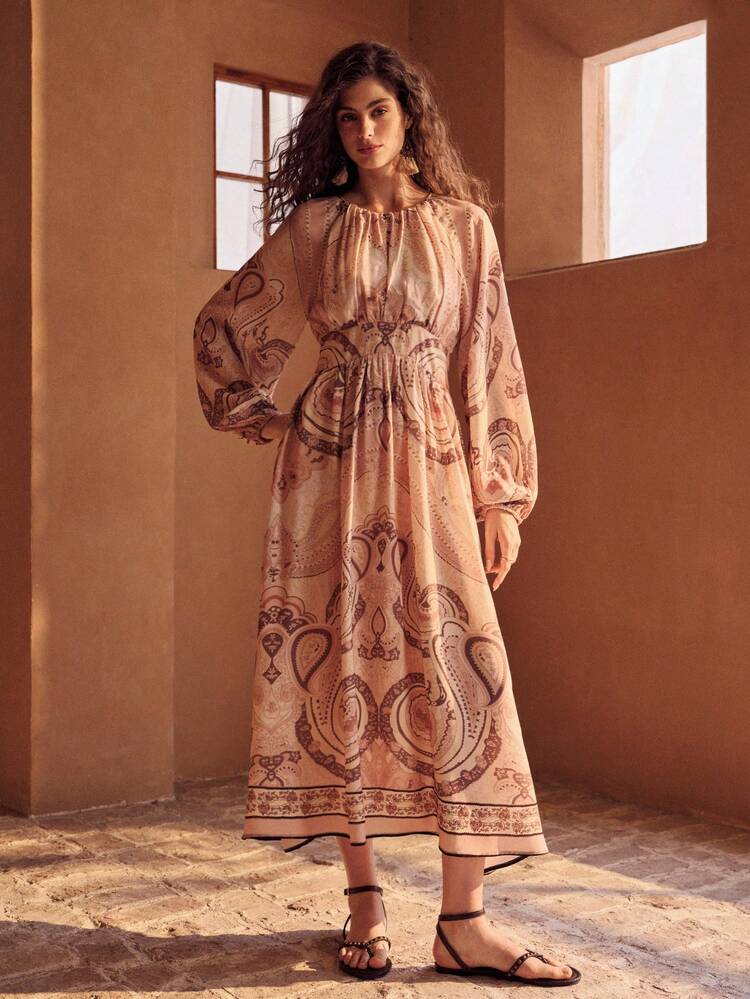 WOMEN'S ALL OVER PRINT RUCHED DRESS