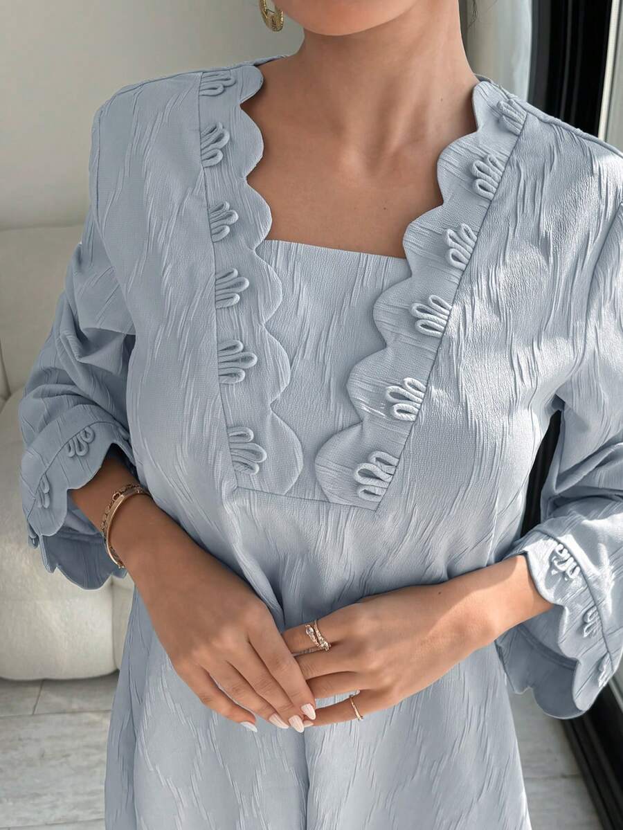 Al Najma 大码女式纯色休闲派对阿拉伯风格连衣裙 - 藍色 - 查看 1