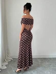 SHEIN Raffinéa New Arrival Off-Shoulder Backless Fitted Mermaid Hem Elegant Dress - Brown - View 4