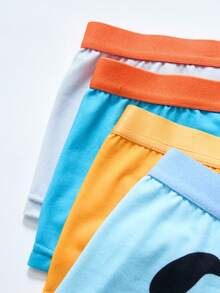 SHEIN 5pcs/Pack Boys' Minimalist Contrast Color Elastic Waist Cute Cartoon Dinosaur & Letter Print Solid Color Casual Boxer Briefs - Multicolor - View 5