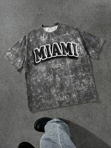 SHEIN Teen Boy Casual Snowflake-Like Texture + 3D Letter Pattern Street Style Y2K Short Sleeve Round Neck T-Shirt, Suitable For Summer - Grey - View 5