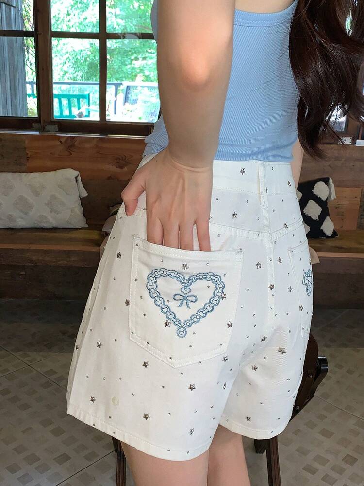 Women's Rhinestone Embroidered Denim Shorts