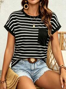 EMERY ROSE Camiseta de manga corta con cuello redondo y bloques de color en talla grande - Multicolor - Ver 3