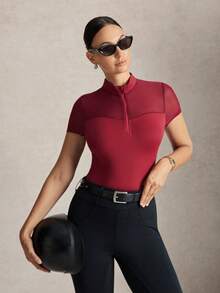 Activina Áo khoác cưỡi ngựa nữ cổ đứng tay ngắn, khóa kéo nửa thân, màu đỏ tía. - Màu Đỏ Sâu - Xem 5