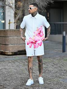Devon Thys Men's Floral Print Single Breasted Casual Short Sleeve Shirt, Summer - Multicolor - View 5