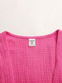 SHEIN Tween Girls' Summer Casual Vacation Textured Linen Shirt Set - Hot Pink - View 6